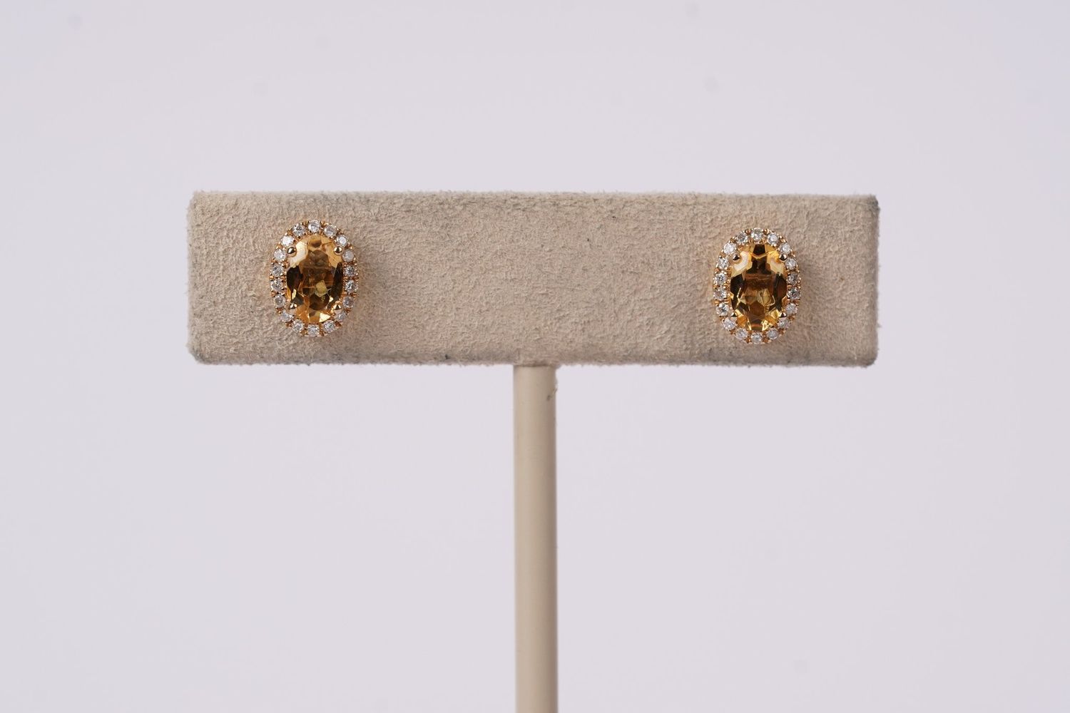 VDE- 14KY 1.15g 1.00ctw Citrine .15ctw Diamond Halo Fashion Earrings