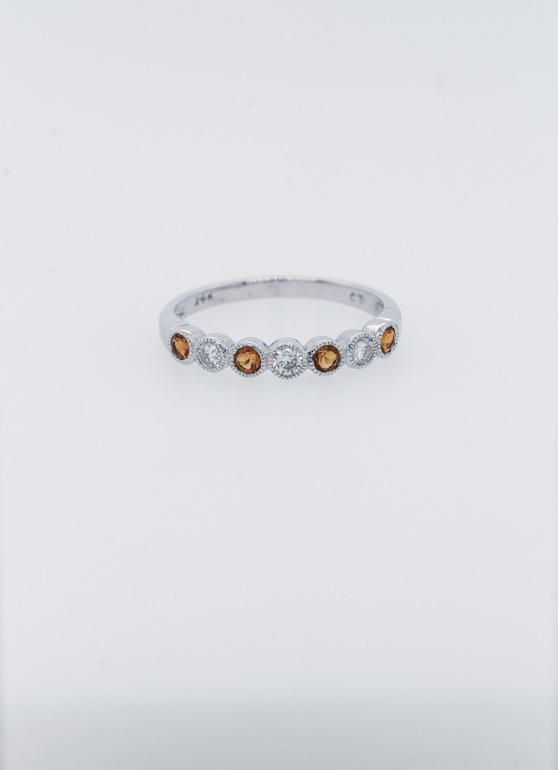 DRA- 14KW 1.8g .22ctw Diamond .25ctw Sapphire Stackable Band (size 6)