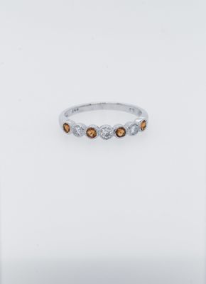 DRA- 14KW 1.8g .22ctw Diamond .25ctw Sapphire Stackable Band (size 6)