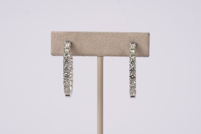 AETT- 14KW 9.12g 3.90ctw Inside/Out Diamond Hoop Earrings