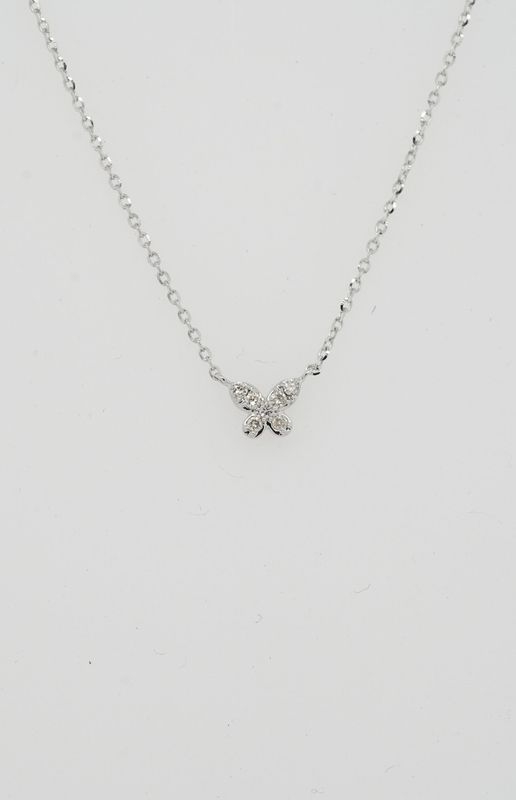 VDE- 14KW 1.35g .06ctw Diamond Butterfly Pendant 16-18&quot;