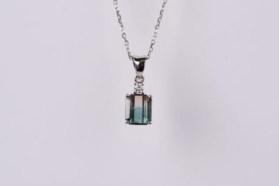 EDT- 14KW 3.00g 1.88ctw Bi-Color Tourmaline &amp; Diamond Pendant 18&quot;