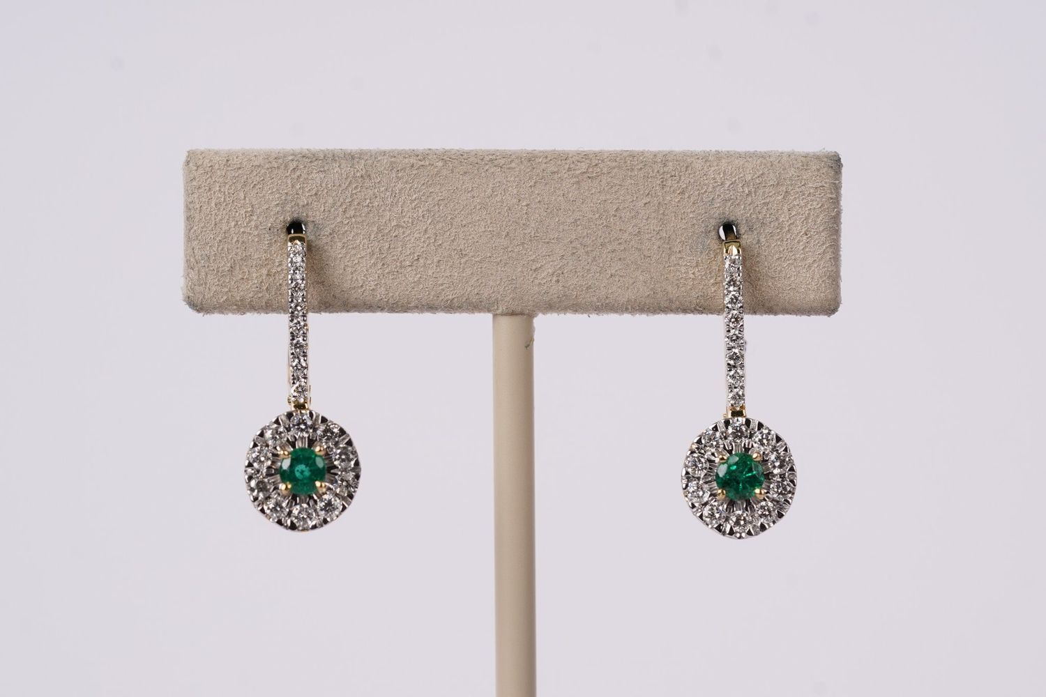 DII- 14KY 3.06g .82ctw Emerald &amp; Diamond Halo Drop Earrings