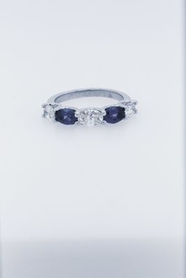 AVTT- 14KW 3.41g 1.00ctw Diamond 1.15ctw Sapphire Stackable Band (size 6)