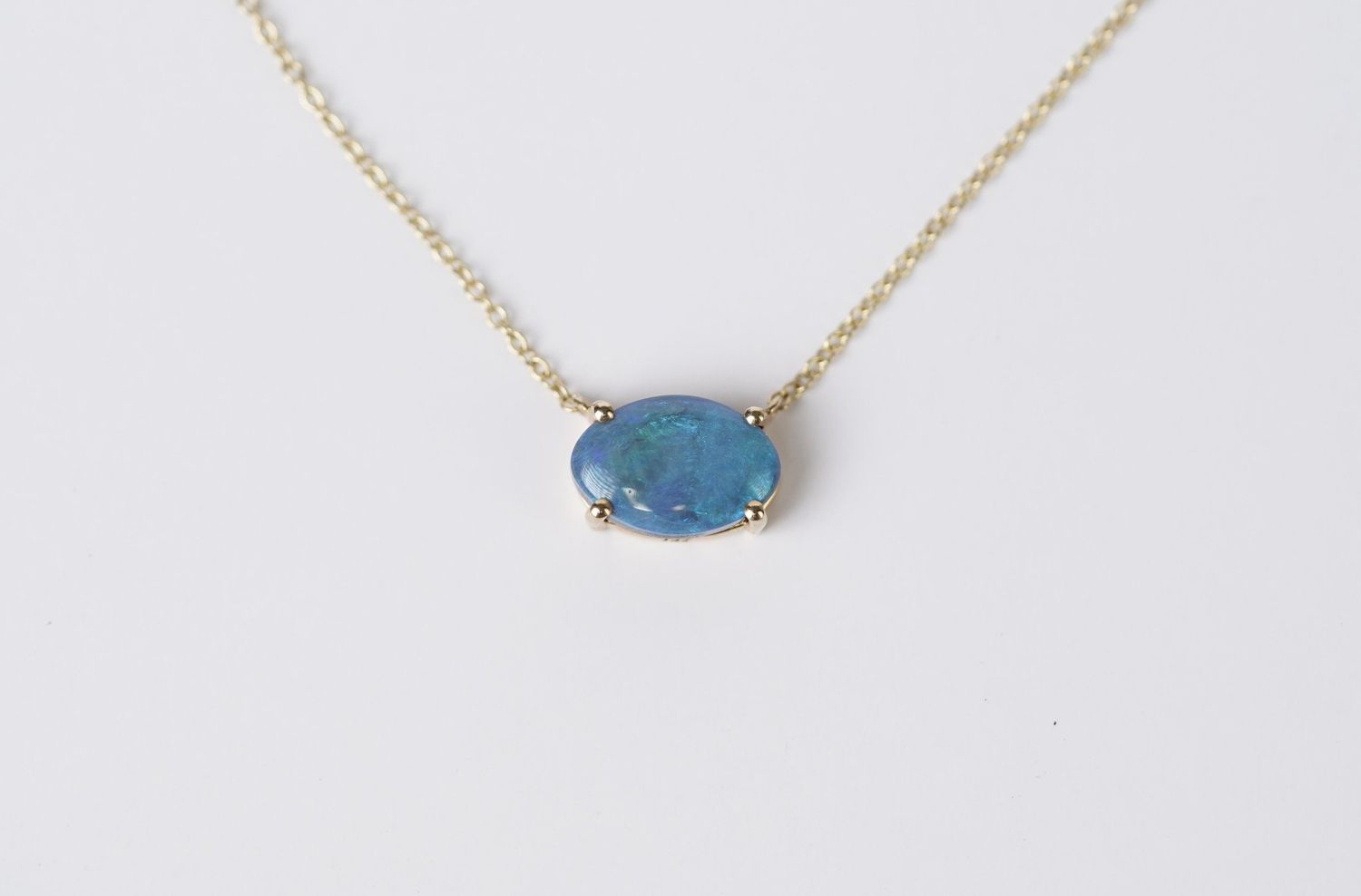 LET- 14KY 2.51g 2.09ct Lightning Ridge Opal Necklace 16-18&quot;