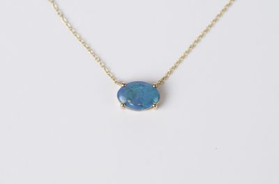 LET- 14KY 2.51g 2.09ct Lightning Ridge Opal Necklace 16-18&quot;