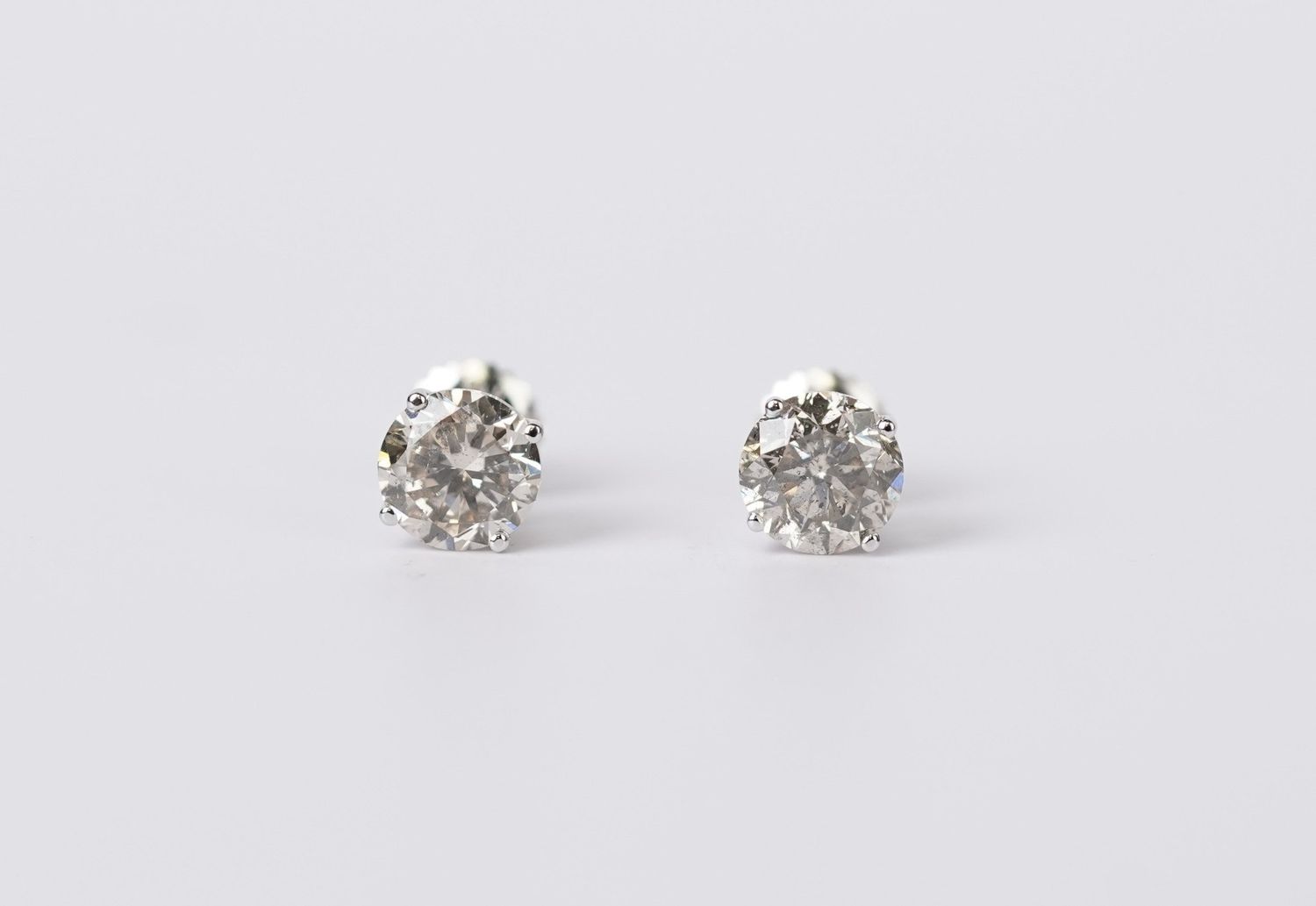 ELII- 14KW 1.78g 3.01ctw N/I1 Round Diamond Solitaire Earrings