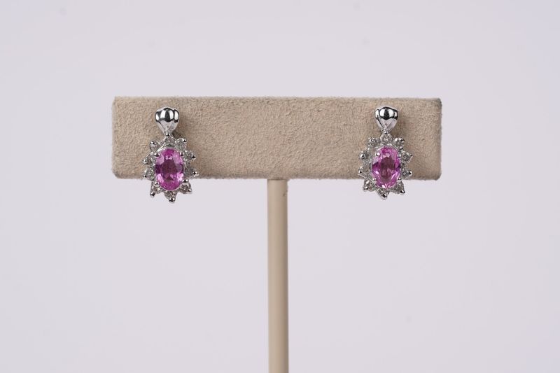 ABE- 14KW 2.9g 1.45ctw (1.00ctrs) Sapphire &amp; Diamond Halo Earrings
