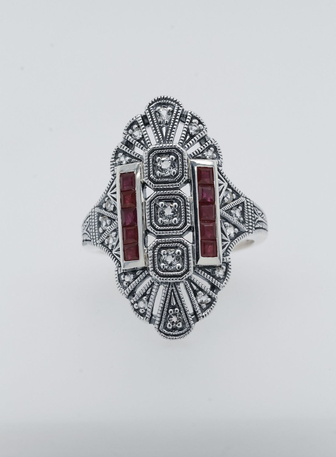 ERX- Sterling 6.97g Ruby &amp; White Topaz Trufili Ring (size 7)