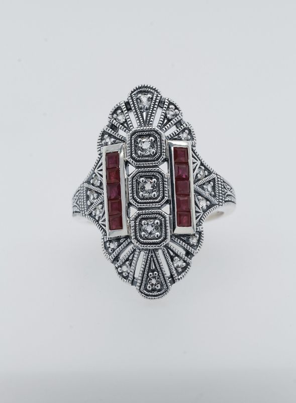 ERX- Sterling 6.97g Ruby &amp; White Topaz Trufili Ring (size 7)