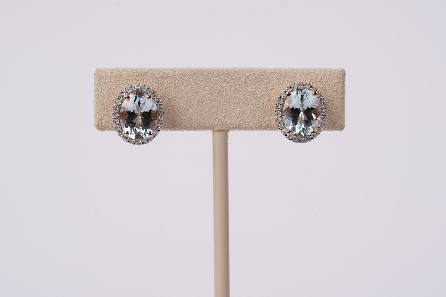 DAE- 14KR 3.04g 3.62ctw Aquamarine &amp; Diamond Halo Stud Earrings