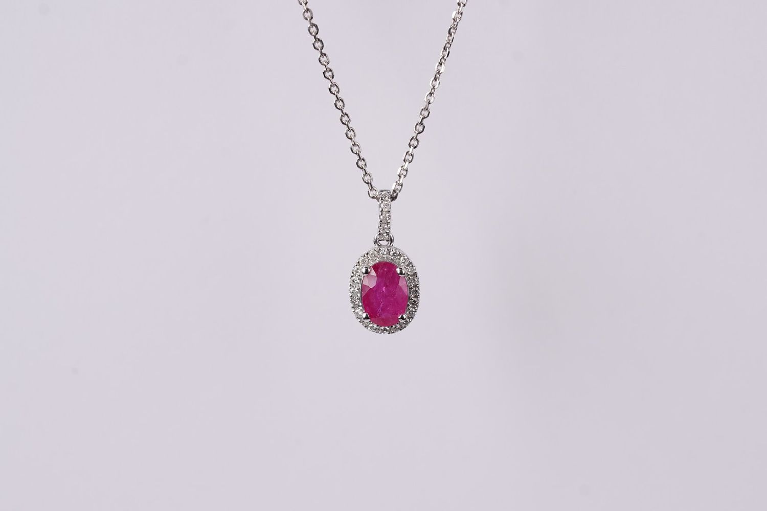 NNL- 16-18&quot; 14KW 2.83g 1.25ctw Ruby &amp; Diamond Halo Necklace