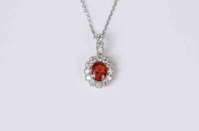 ADAT- 14KW 6.20g 3.57ctw (2.21ctr) Sapphire &amp; Diamond Halo Pendant 16-18&quot;