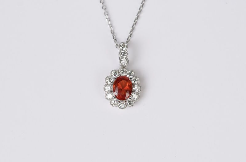 ADAT- 14KW 6.20g 3.57ctw (2.21ctr) Sapphire &amp; Diamond Halo Pendant 16-18&quot;