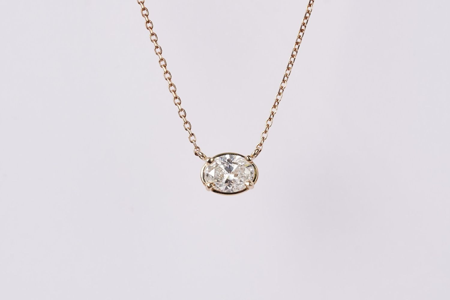 VTET- 14KY 1.84g .70ct G/SI2 Oval Diamond Solitaire Necklace 16-18&quot;