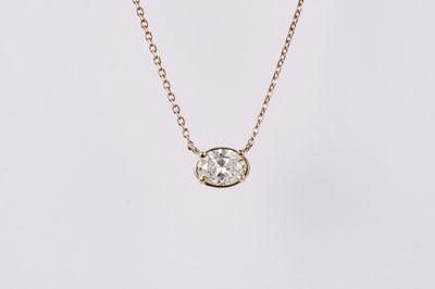 VTET- 14KY 1.84g .70ct G/SI2 Oval Diamond Solitaire Necklace 16-18&quot;
