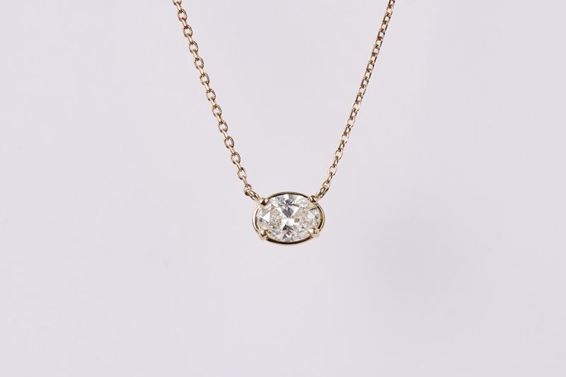 VTET- 14KY 1.84g .70ct G/SI2 Oval Diamond Solitaire Necklace 16-18&quot;