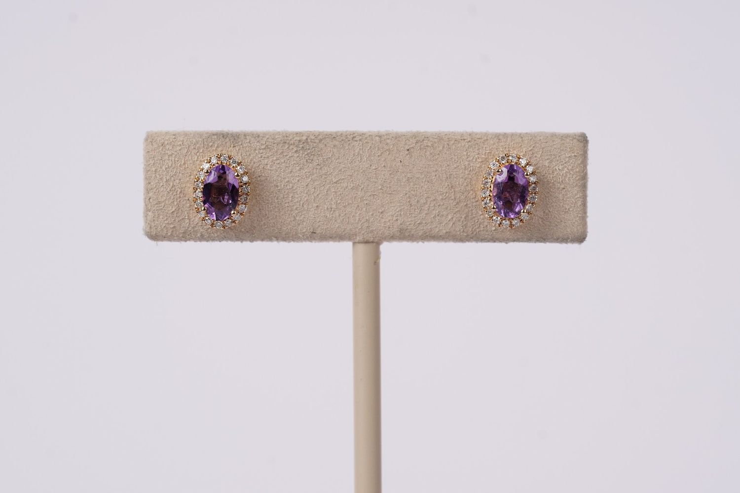 VDE- 14KY 1.18g 1.00ctw Amethyst .15ctw Diamond Halo Fashion Earrings