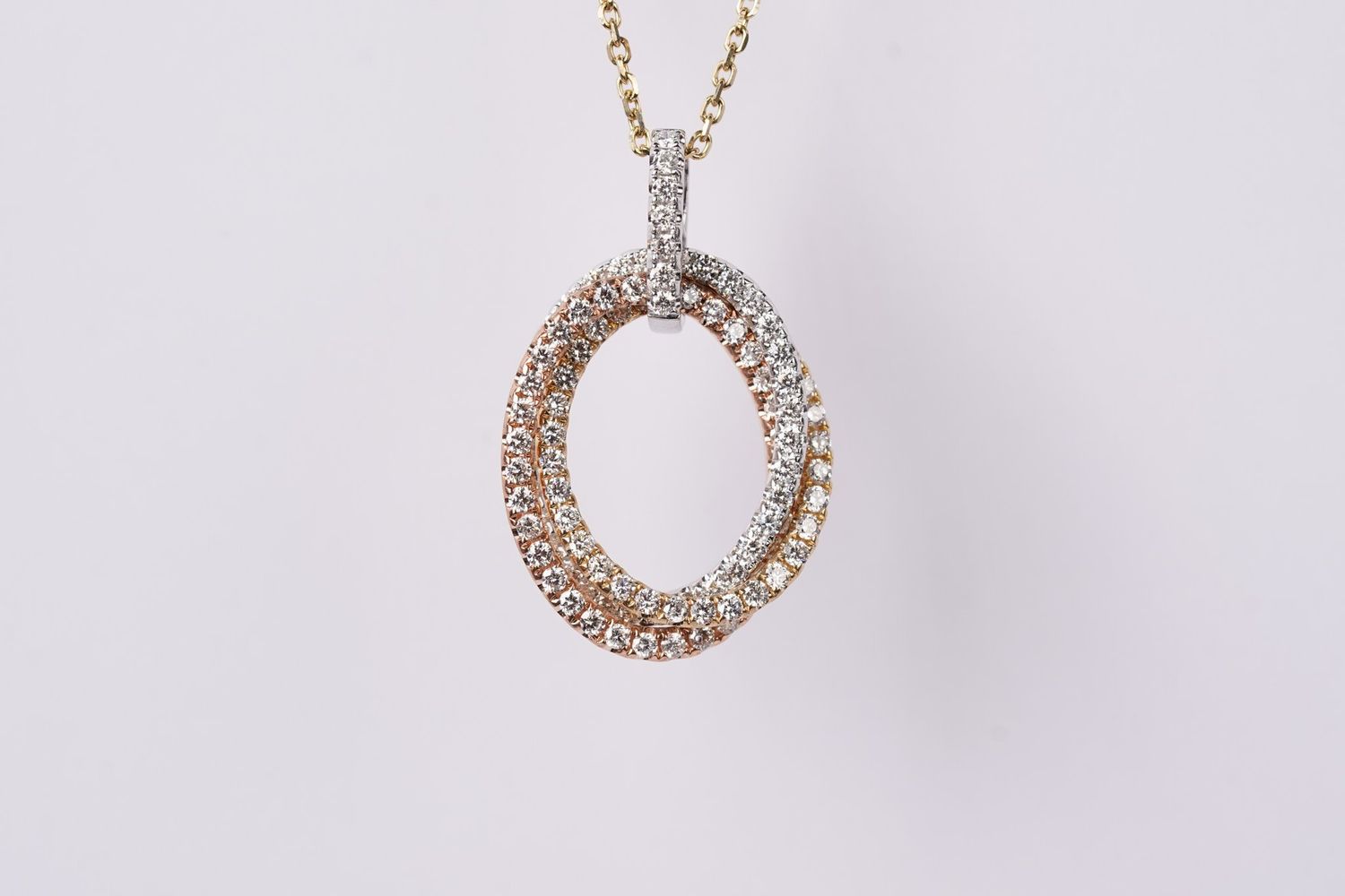 RTT- 14KWYR 7.29g 1.62ctw Diamond Triple Oval Fashion Pendant 18&quot;