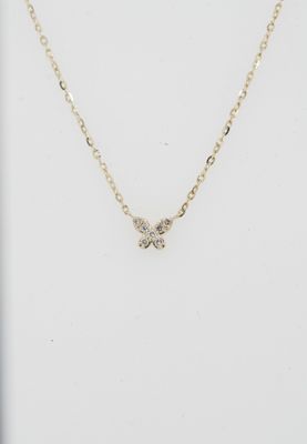 VDE- 14KY 1.35g .06ctw Diamond Butterfly Pendant 16-18&quot;