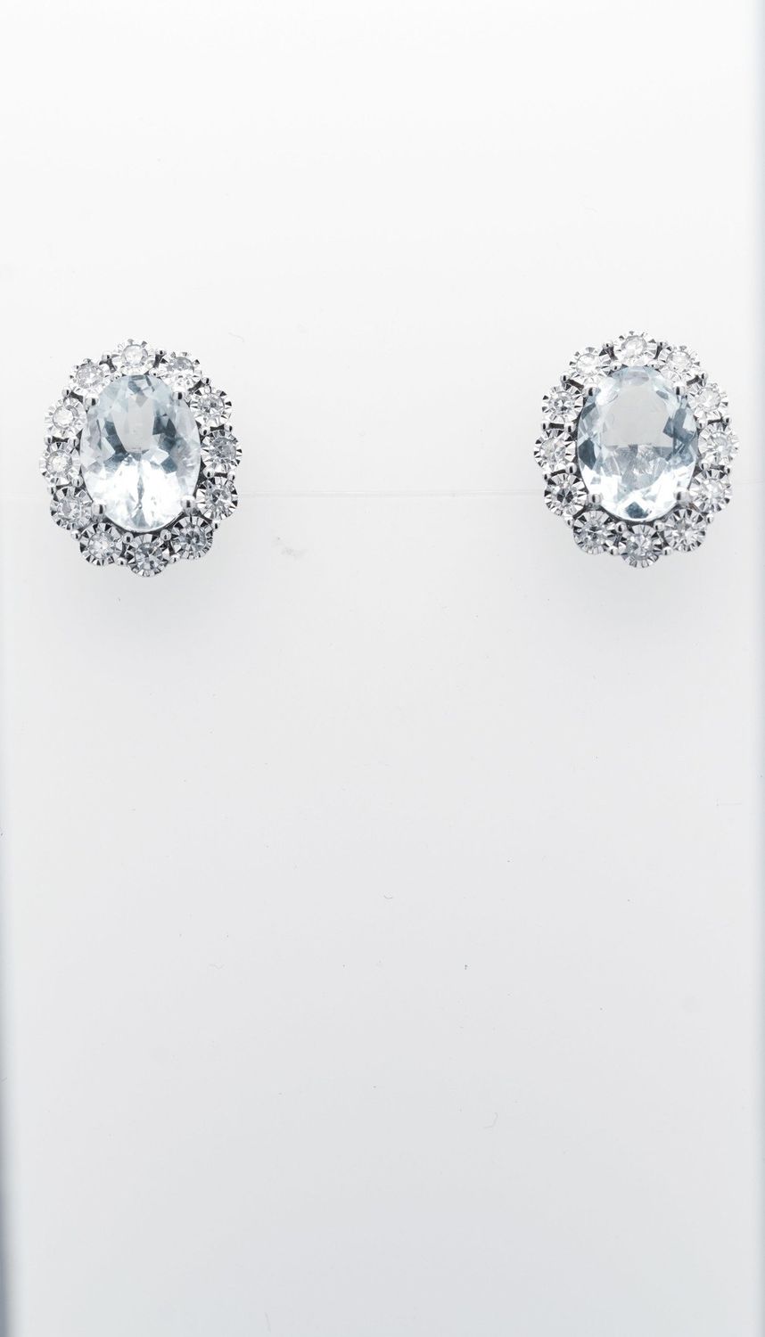 DET- 14KW 2.71g 2.28ctw (2.00ctrs) Aquamarine &amp; Diamond Halo Earrings