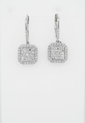 VDTT- 14KW 3.95g 1.20ctw Diamond Double Diamond Halo Drop Earrings