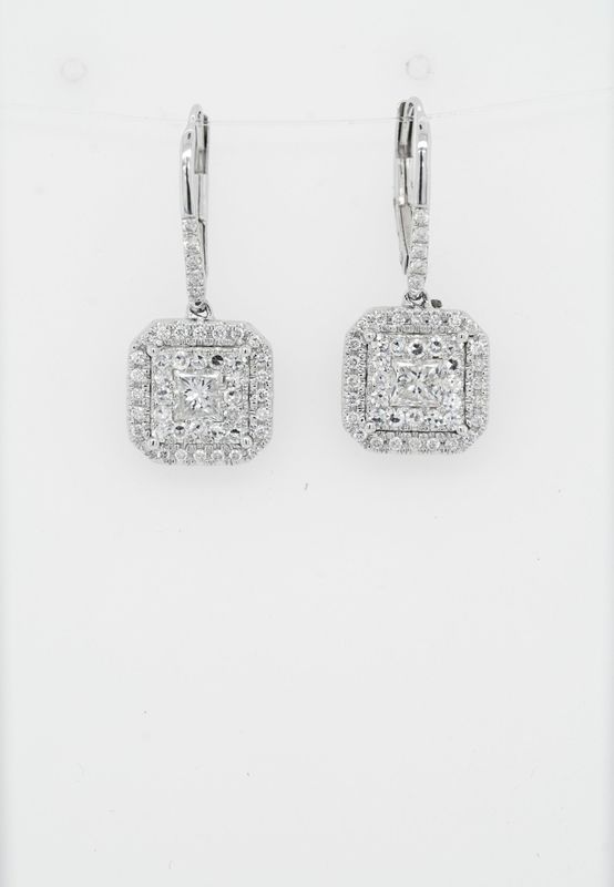 VDTT- 14KW 3.95g 1.20ctw Diamond Double Diamond Halo Drop Earrings