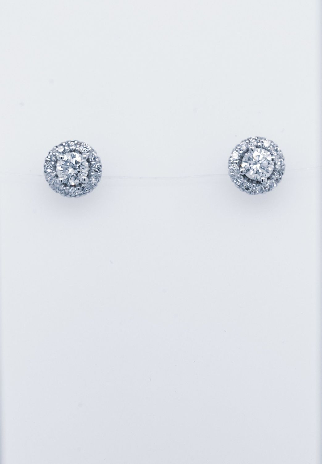 RNT- 14KW 1.90g .88ctw (.64ctr)  H-I/SI2 Round Diamond Halo Earrings