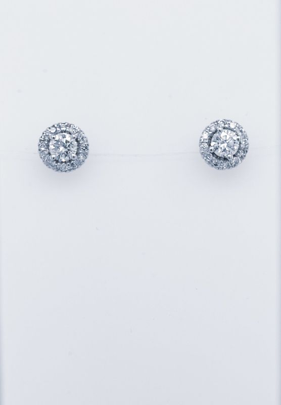 RNT- 14KW 1.90g .88ctw (.64ctr)  H-I/SI2 Round Diamond Halo Earrings