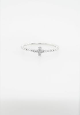 VDN- 14KW 1.45g .08ctw Diamond Beaded Cross Ring (size 7)