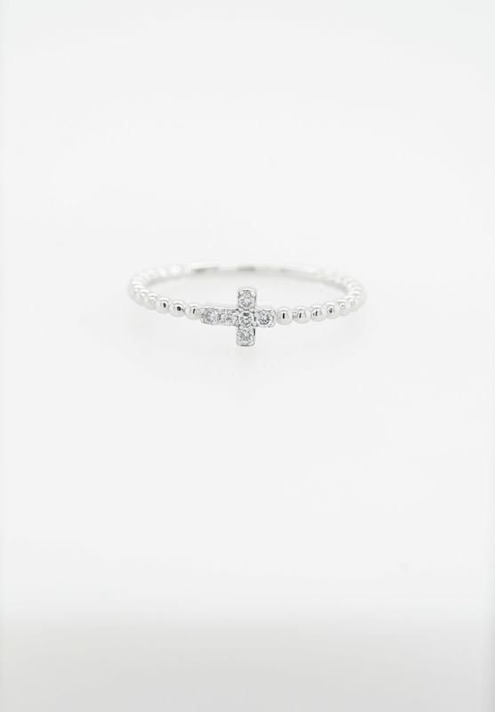 VDN- 14KW 1.45g .08ctw Diamond Beaded Cross Ring (size 7)