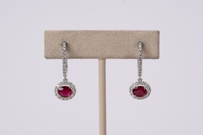 DLL- 14KW 4.11g 1.94ctw Ruby &amp; Diamond Halo Drop Earrings