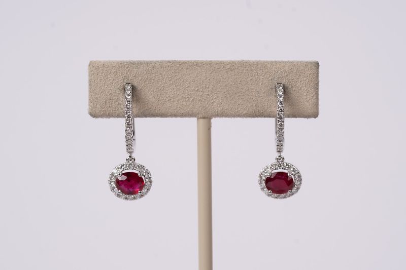 DLL- 14KW 4.11g 1.94ctw Ruby &amp; Diamond Halo Drop Earrings