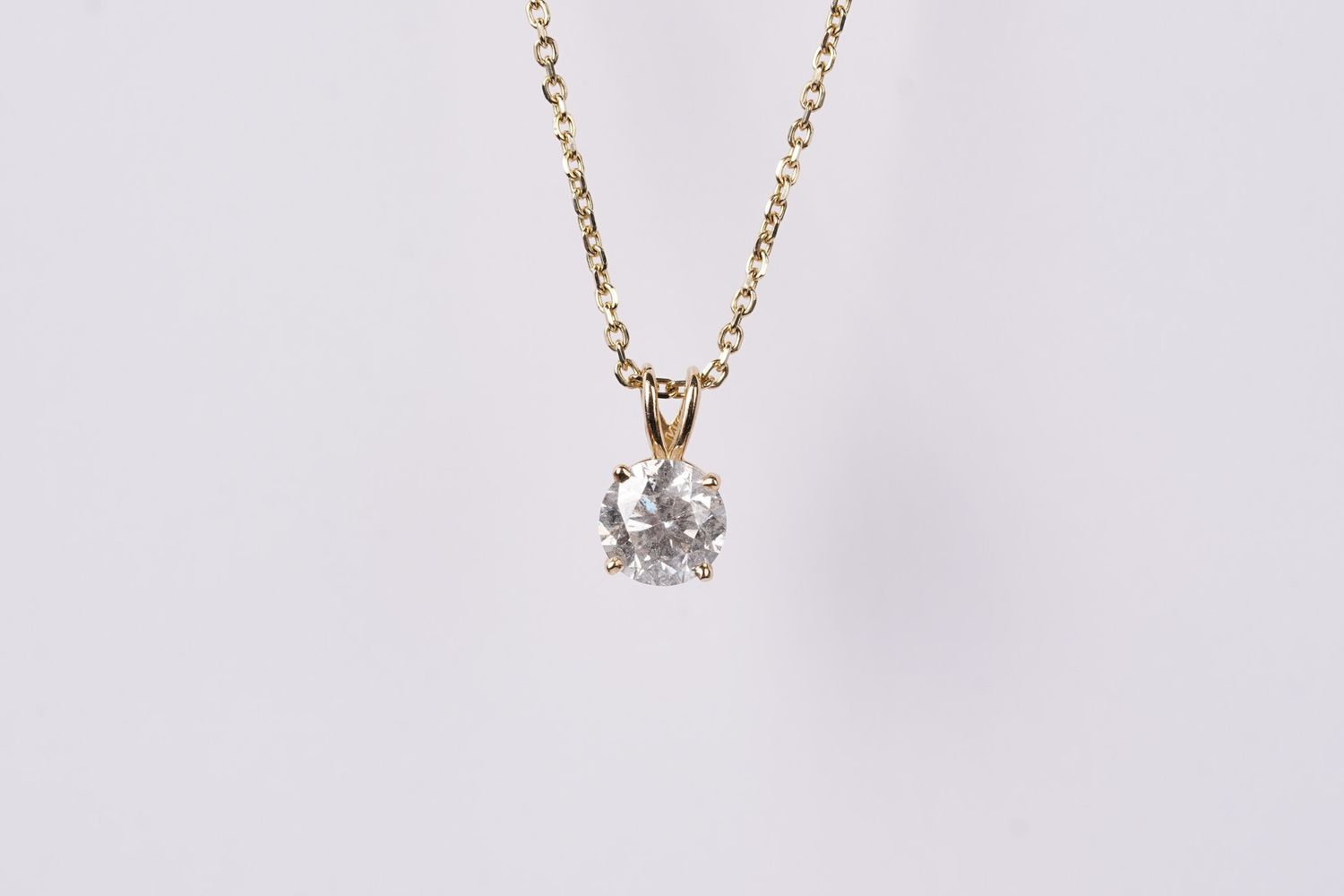 NRTT- 16-18&quot; 14KY 2.20g 1.54ct G/I1 Round Diamond Solitaire Pendant