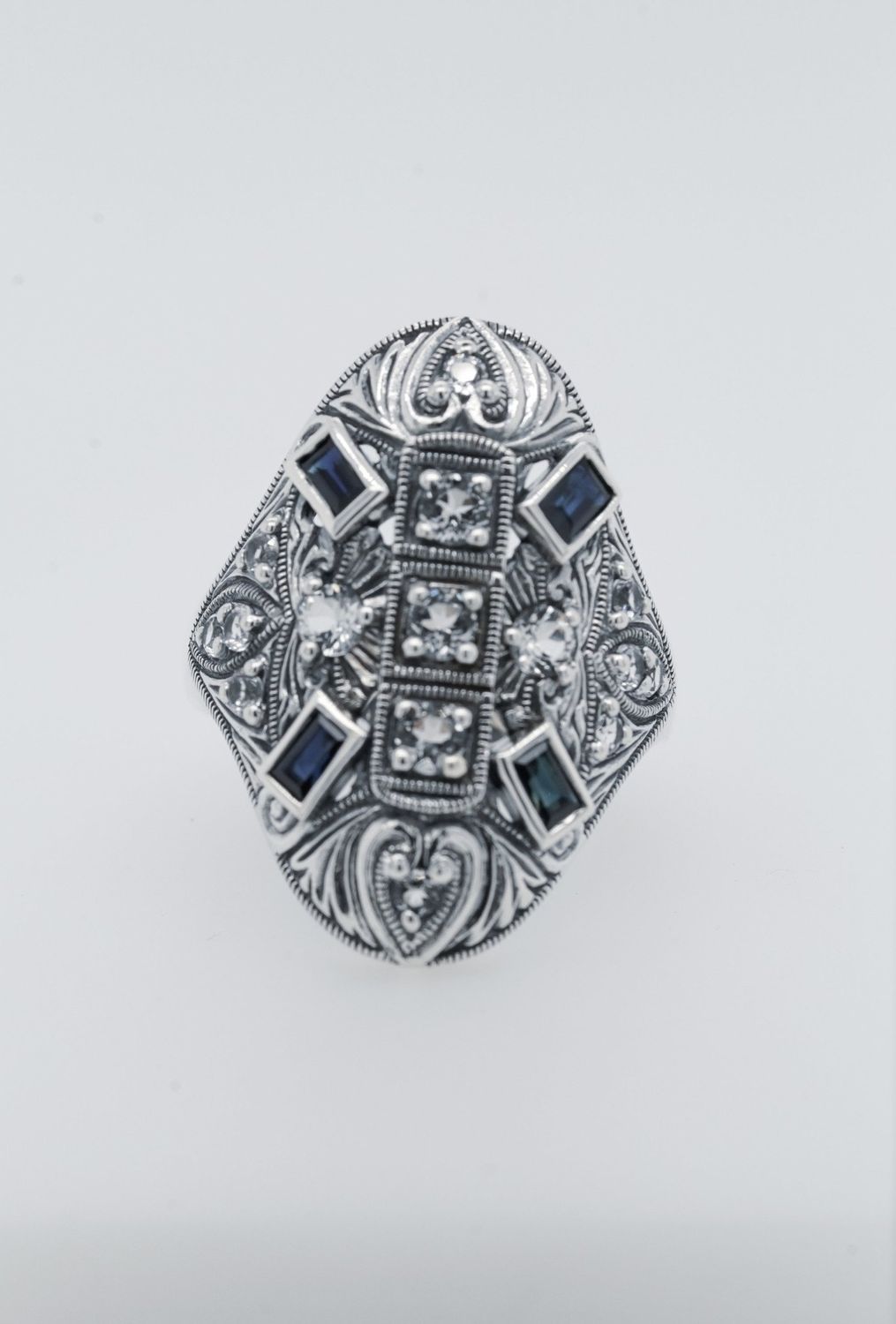 ERX- Sterling 9.49g Sapphire &amp; Topaz Trufili Ring (size 8)