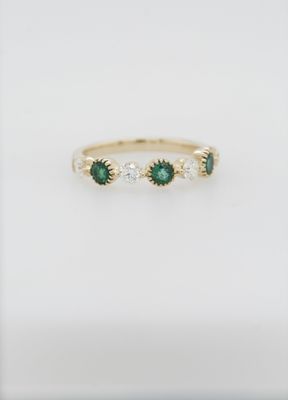 DLL- 14KY 3.15g .96ctw Emerald &amp; Diamond Stackable Band (size 7.5)