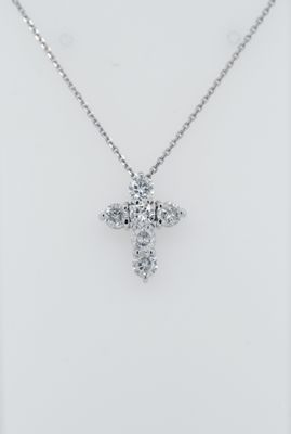 ITB-16-18&quot; 14KW 3.40g 1.15ctw Diamond Cross Necklace