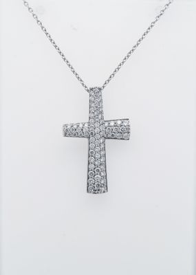 DAT- 18KW 3.45g .50ctw Pave Diamond Cross Pendant 16-18&quot;