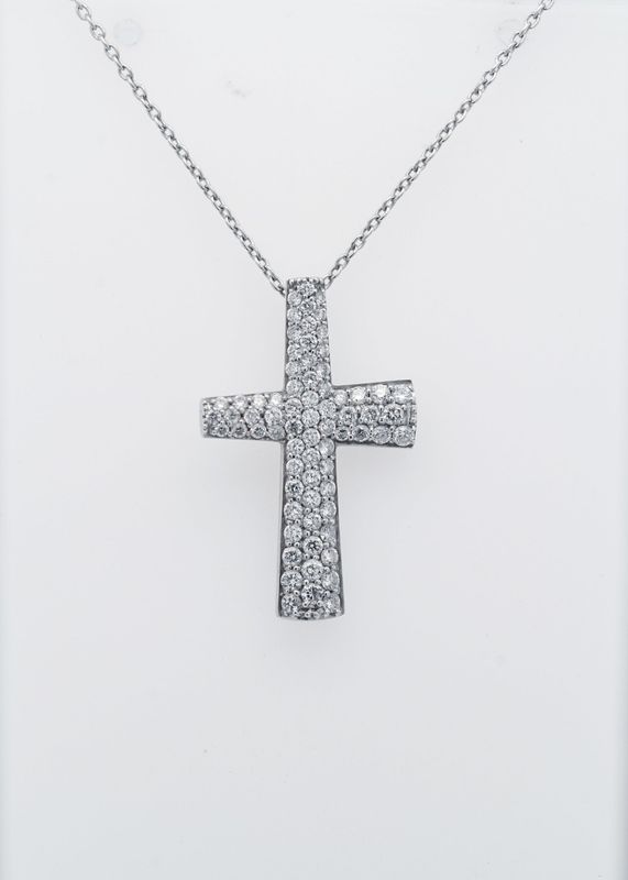 DAT- 18KW 3.45g .50ctw Pave Diamond Cross Pendant 16-18&quot;