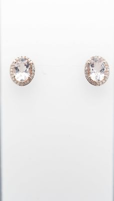 NAE- 14KR 2.20g 2.28ctw (2.10ctrs) Morganite &amp; Diamond Halo Earrings