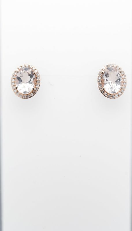 NAE- 14KR 2.20g 2.28ctw (2.10ctrs) Morganite &amp; Diamond Halo Earrings