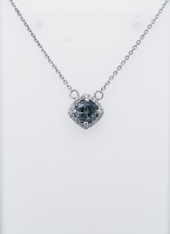 NBE- 14KW 2.57g 1.00ctw (.80ctr) Sapphire &amp; Diamond Halo Pendant 16&quot;