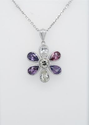 VDET- 14KW 7.24g 4.12ctw Sapphire &amp; Diamond Custom Pendant 18-20&quot;