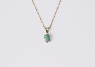 VET- 14KY 2.53g .76ctw Black Opal &amp; Diamond Pendant 16-18&quot;