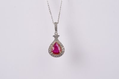 RBD-16-18&quot; 14KWY/Platinum 4.70g 1.68ctw Ruby &amp; Diamond Necklace