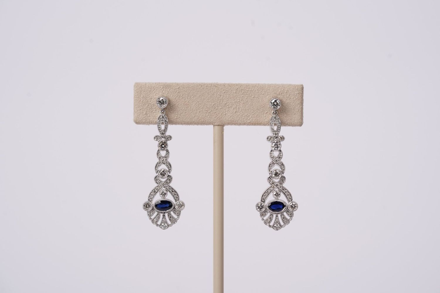 VTET-14KW 5.26g 1.00ctw Diamond &amp; Sapphire Drop Earrings