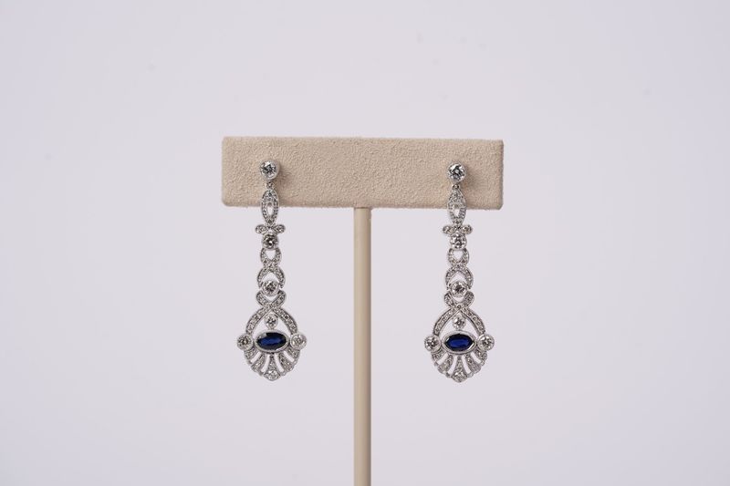 VTET-14KW 5.26g 1.00ctw Diamond &amp; Sapphire Drop Earrings