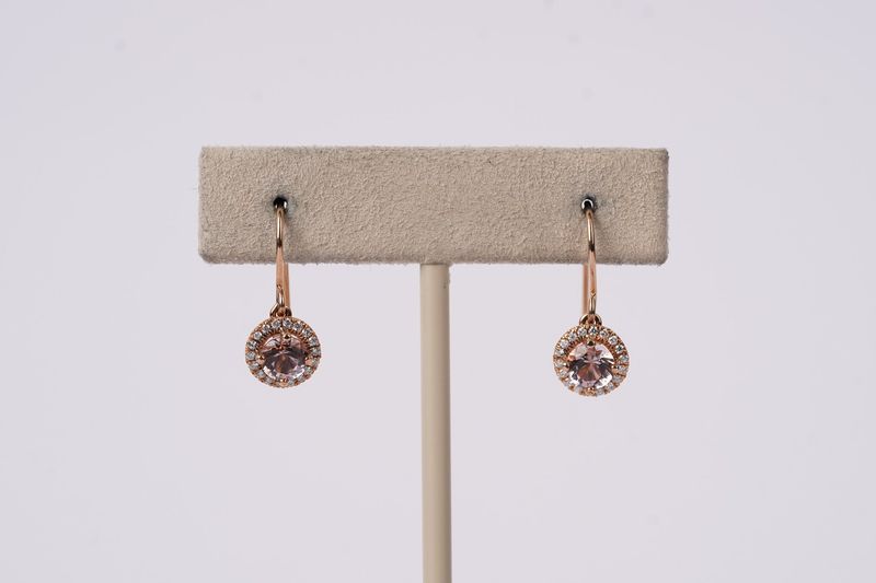 NET- 14KR 2.08g 1.10ctw (.90ctrs) Round Morganite Halo Dangle Earrings