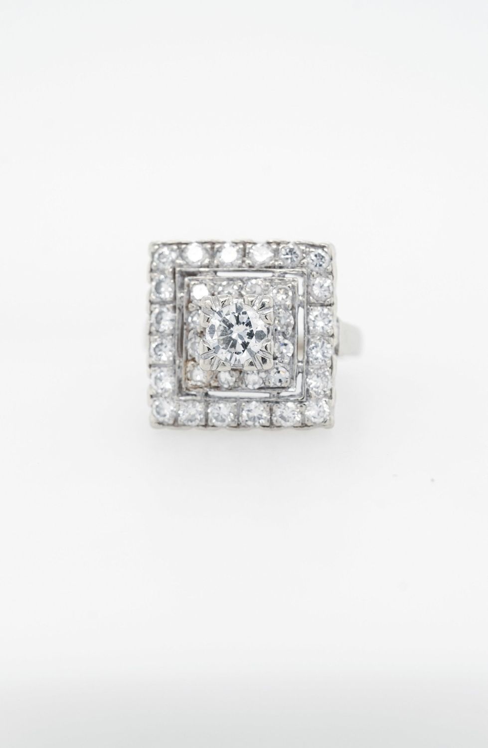 BTT- 14KW 5.55g 1.70ctw (.54ctr) I/SI2 Transitional Cut Diamond Halo Antique Ring (size 3.5)