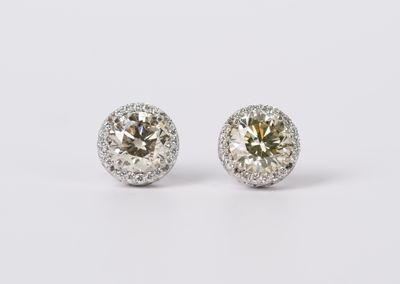 ATTPT- 14KW 5.26g 6.40ctw Round Diamond Halo Stud Earrings